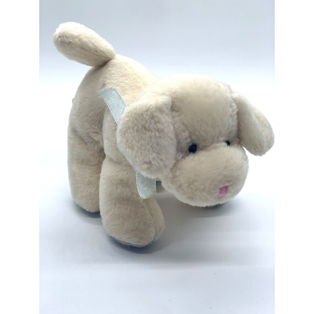 Russ Baby Mini Puppy Dog 4" Ivory Blue Stuffed Animal Squeaker Toy